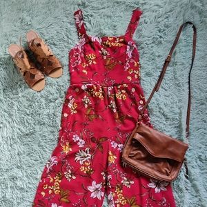 Xhilaration- Red Floral Jumpsuit - Size: XS